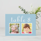 Modernes Hochzeitsstift Foto Light Blue Tischnumme Einladung (Stehend Vorderseite)