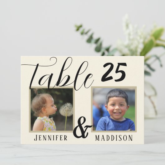 Modernes Hochzeitsstil Foto Light Biege Tischnumme (Stehend Vorderseite)