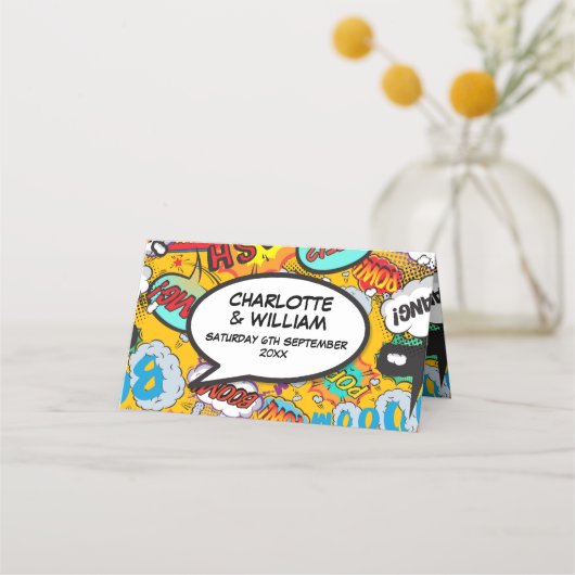 Modernes Hochzeitsstipps-Comic Platzkarte (Rückseite)