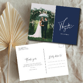 Modernes Hochzeitstag Foto Vielen Dank | Navy Blue Postkarte