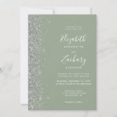 Modernes Hochzeitstil für Silver Glitzer mit grüne Einladung (Vorderseite)