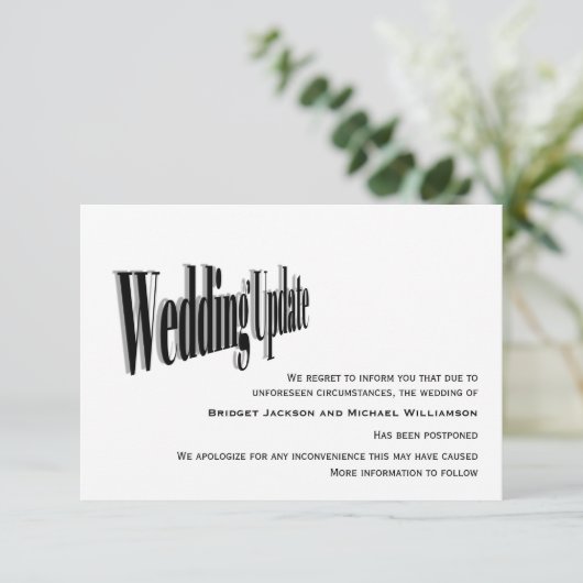 Modernes Hochzeitsupdate - Zurückgestellt Save The Date (Stehend Vorderseite)