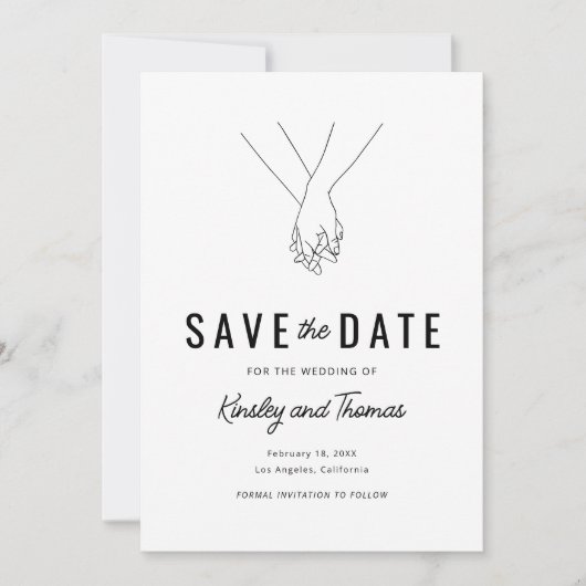 Modernes Holding-Hands-Foto Save the Date (Vorderseite)