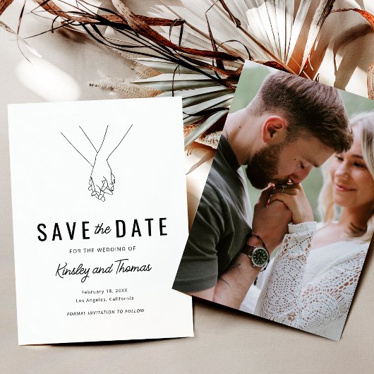 Modernes Holding-Hands-Foto Save the Date