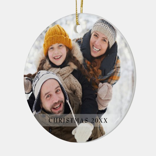 Modernes Holiday Family Foto Schneeflocken Keramik Ornament (Links)
