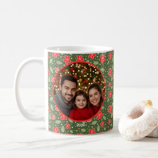 Modernes Holiday Floral Personalisiertes Foto Tass Kaffeetasse (Mit Donut)