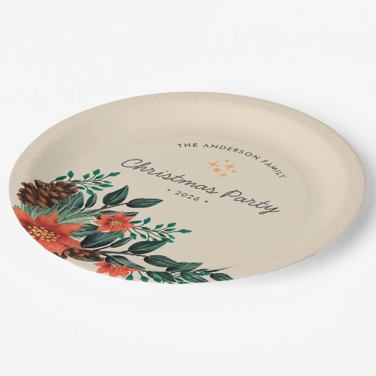 Modernes Holiday Foliage Grüne Weihnachts-Party Pappteller (Schrägansicht)