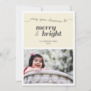 Modernes Holiday Foto Merry und Bright Black Cream Feiertagskarte
