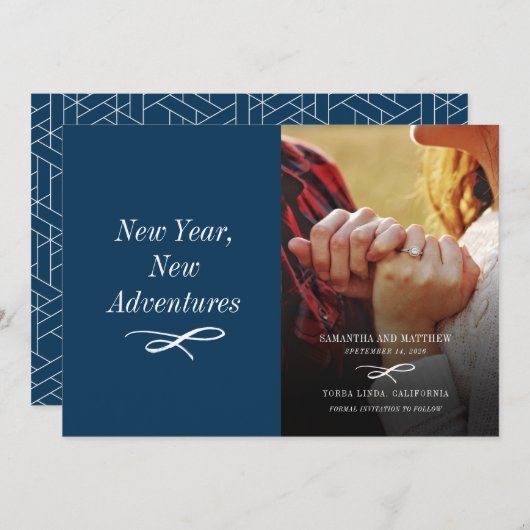 Modernes Holiday Foto Verlobung Save The Date (Vorne/Hinten)