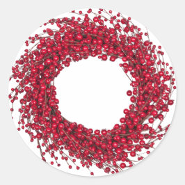 Modernes Holiday Red Berry Wreath Runder Aufkleber