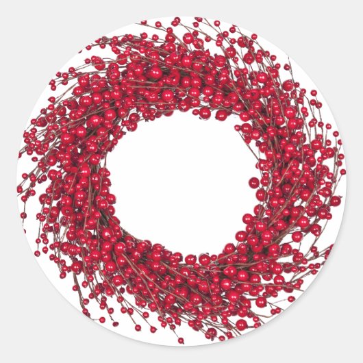 Modernes Holiday Red Berry Wreath Runder Aufkleber (Vorderseite)