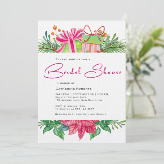 Modernes Holiday Watercolor Brautparty Einladung (Stehend Vorderseite)