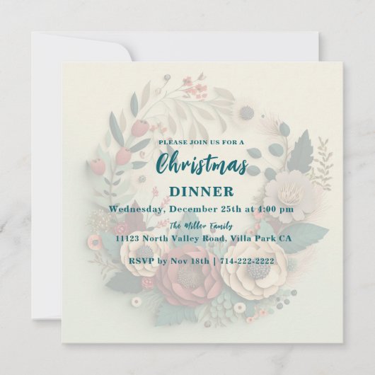 Modernes Holiday Wreath Einladung (Vorderseite)