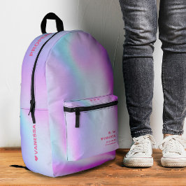 Modernes holografisches Blau Lila Pink Stilvoll Bedruckter Rucksack