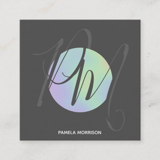 Modernes Holografisches Circle Monogramm - Visiten Quadratische Visitenkarte (Vorderseite)