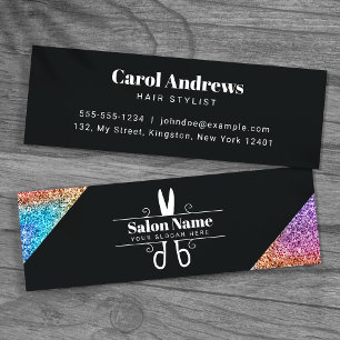 Modernes holografisches Glitter-Friseur-Logo Mini Visitenkarte