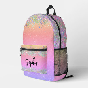 Modernes holografisches Glitter-Regenbogen-Mädchen Bedruckter Rucksack