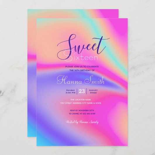 Modernes holografisches Gradient Swirl Design Einladung (Vorne/Hinten)