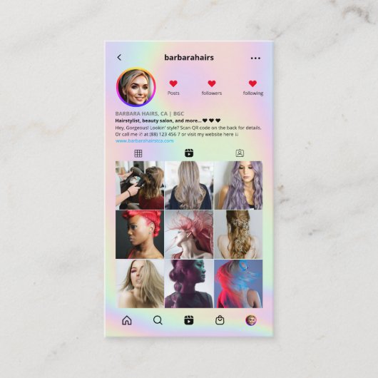 Modernes Holografisches Haarstylleninstrument Visitenkarte (Vorderseite)