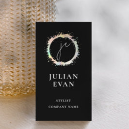 Modernes holografisches Luxe Black Monogram Visitenkarte