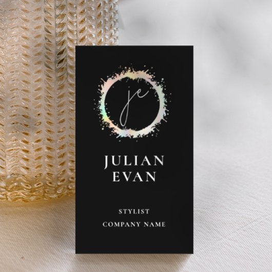 Modernes holografisches Luxe Black Monogram Visitenkarte