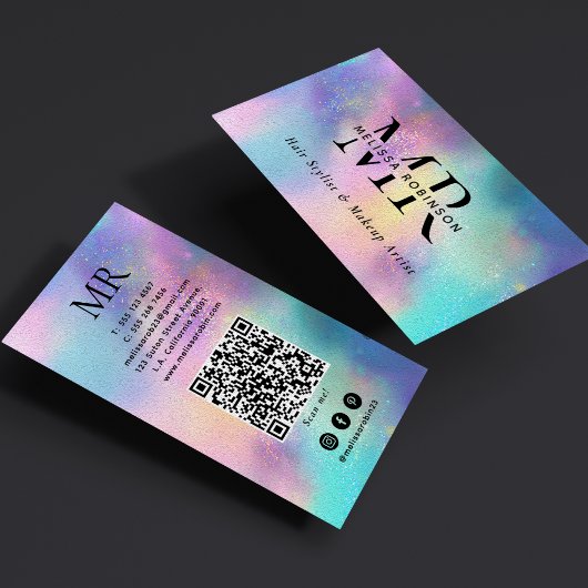 Modernes holografisches Monogramm QR-Code & Social Visitenkarte