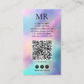 Modernes holografisches Monogramm QR-Code & Social Visitenkarte (Rückseite)