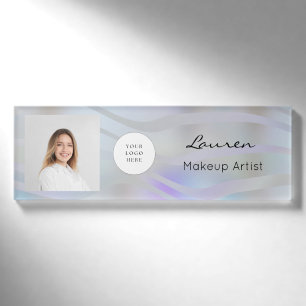 Modernes holografisches schwarzes Schriftlogo Foto Namenschild