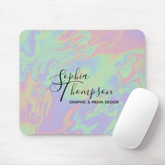 Modernes Holografisches Script Rainbow Pastel Mous Mousepad (Mit Mouse)