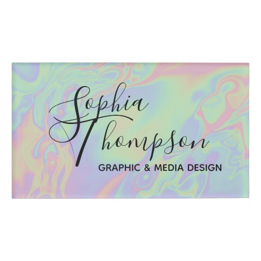 Modernes Holografisches Script Rainbow Pastell Nam Namenschild (Vorderseite)