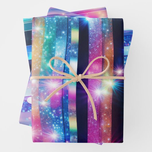 Modernes Holograph Wrap Paper Flat Sheet Set 3 Geschenkpapier Set (Beispiel)