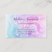Modernes Holographic Lila Blue Glitzer Chic Script Visitenkarte (Rückseite)