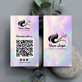 Modernes Holographic Social Media Hair Salon Logo Visitenkarte
