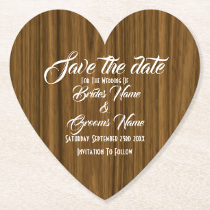 Modernes Holz aus rustikalem Holz Save the Date Untersetzer