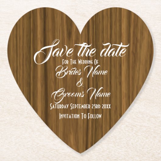 Modernes Holz aus rustikalem Holz Save the Date Untersetzer (Vorderseite)