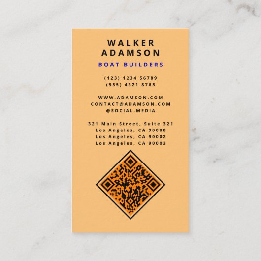 Modernes Holzkörnerlook - Mit Monogramm QR-Code Visitenkarte (Rückseite)