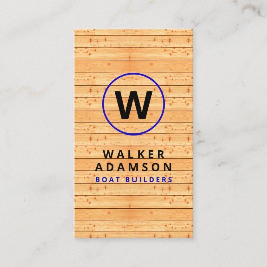 Modernes Holzkörnerlook - Mit Monogramm QR-Code Visitenkarte (Vorderseite)