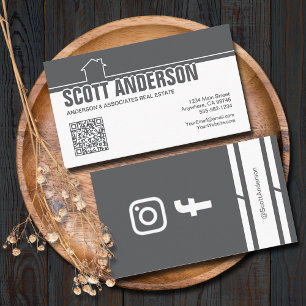 Modernes Home-Logo Social Media QR Code Grau Visitenkarte