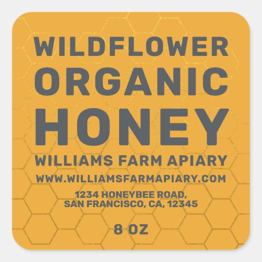 Modernes Honey Jar Label Honeybee Apiary Yellow Quadratischer Aufkleber (Vorderseite)