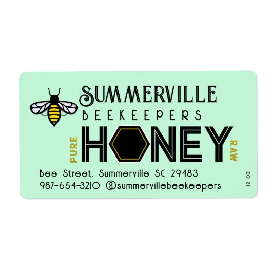 Modernes Honey-Label mit Hexagon-Grenze und Biene (Vorne)