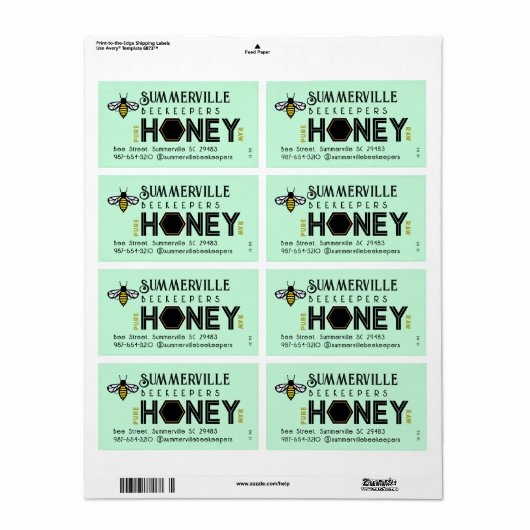 Modernes Honey-Label mit Hexagon-Grenze und Biene (Vorne)