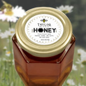 Modernes Honey-Label mit Hexagon-Grenze und Biene Runder Aufkleber