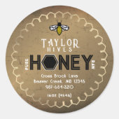 Modernes Honey-Label mit Hexagon-Grenze und Biene Runder Aufkleber (Vorderseite)