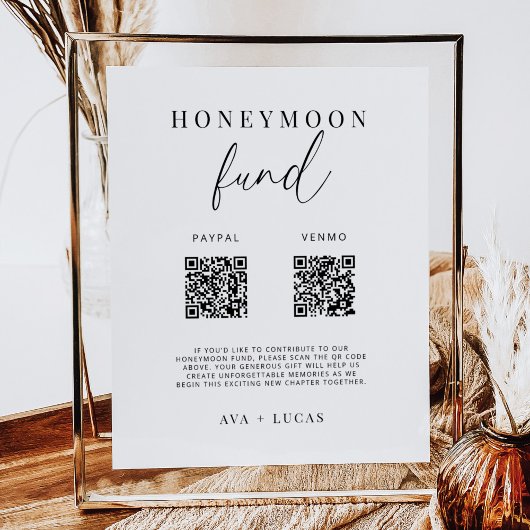Modernes Honeymoon Fund QR Code Wedding Sign Poster