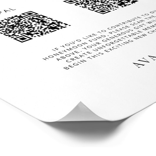 Modernes Honeymoon Fund QR Code Wedding Sign Poster (Ecke)