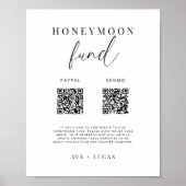 Modernes Honeymoon Fund QR Code Wedding Sign Poster (Vorne)