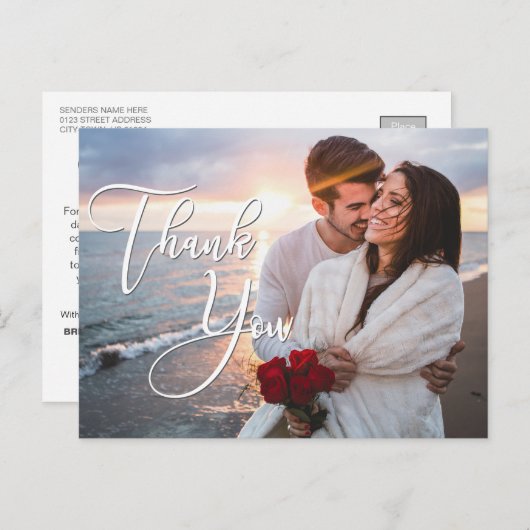 Modernes Honeymoon Wedding Foto Vielen Dank Postkarte (Vorne/Hinten)