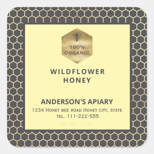 Modernes Honigwabenlabel Quadratischer Aufkleber (Vorderseite)