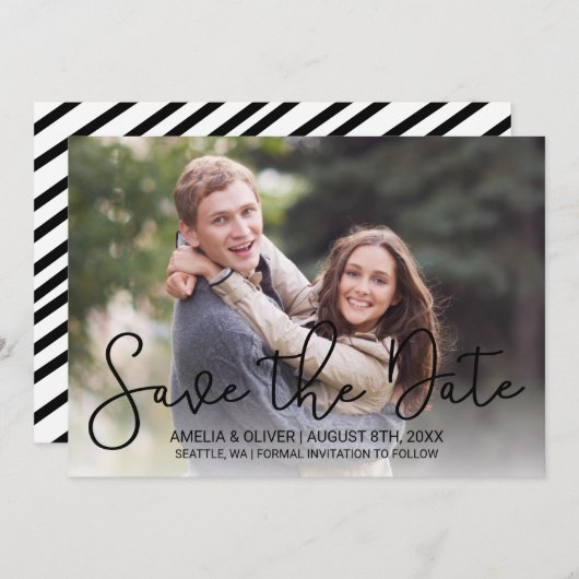 Modernes, horizontales Skript-Foto Save the Date (Vorne/Hinten)