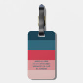 Modernes horizontales Streifen, rosa und blau, Mon Gepäckanhänger (Rückseite vertikal)